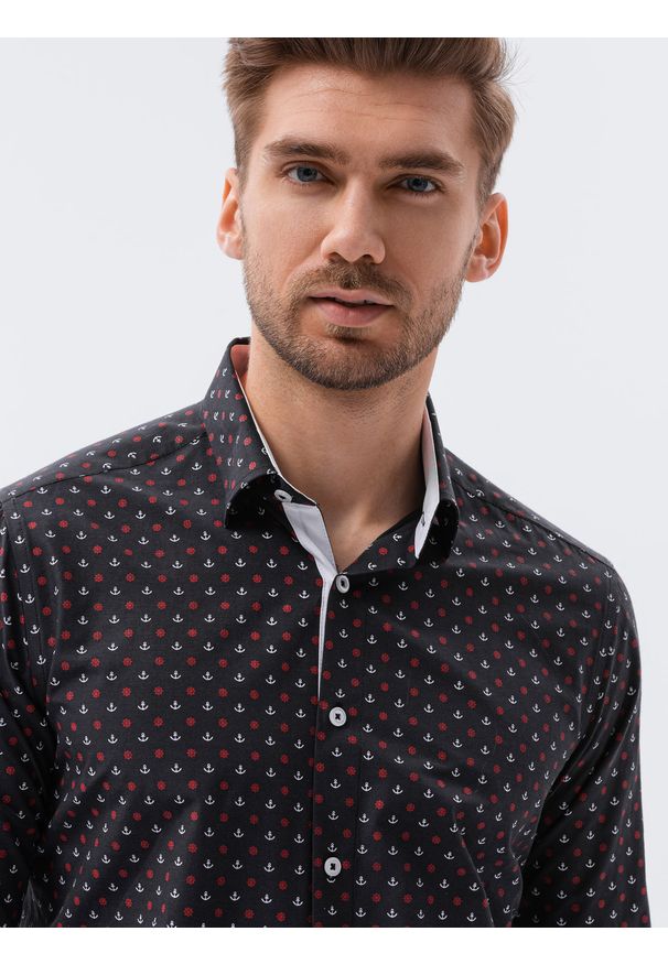Ombre Clothing - Koszula męska z długim rękawem K314 - czarna - XXL. Kolor: czarny. Materiał: bawełna, materiał. Długość rękawa: długi rękaw. Długość: długie. Styl: elegancki