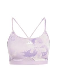 Adidas - Biustonosz Aeroreact Training Essentials Light Support Tie-Dye Flower-Print. Kolor: wielokolorowy, różowy, fioletowy. Materiał: materiał. Wzór: nadruk