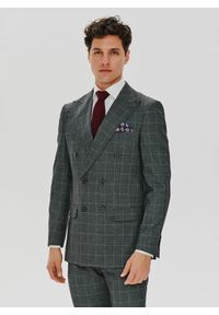Pako Lorente - PAKO LORENTE – Szara dwurzędowa marynarka w kratę. Okazja: na ślub cywilny, na wesele. Kolor: szary. Materiał: wełna. Styl: klasyczny #1
