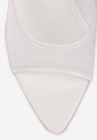 Born2be - Białe Klapki na Szpilce z Siateczkową Wyciętą Cholewką Laomesine. Nosek buta: otwarty. Kolor: biały. Materiał: skóra, materiał. Sezon: lato. Obcas: na szpilce. Styl: klasyczny. Wysokość obcasa: średni #7