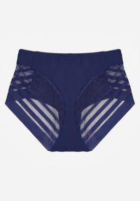 Renee - Granatowe Siateczkowe Majtki Figi High Waist z Koronkowymi Zdobieniami Heylih. Stan: podwyższony. Kolor: niebieski. Materiał: koronka. Wzór: aplikacja #2