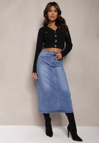 Renee - Niebieska Spódnica High Waist Ołówkowa z Przejaśnieniami na Jeansowym Materiale Carolea. Okazja: na co dzień. Stan: podwyższony. Kolor: niebieski. Materiał: jeans, materiał. Styl: klasyczny, casual #5