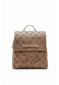 Desigual plecak damski kolor brązowy mały wzorzysty. Kolor: brązowy