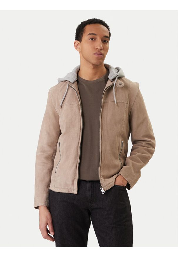 Milestone Kurtka skórzana Rivoli 612205 60785 Beżowy Regular Fit. Kolor: beżowy. Materiał: welur