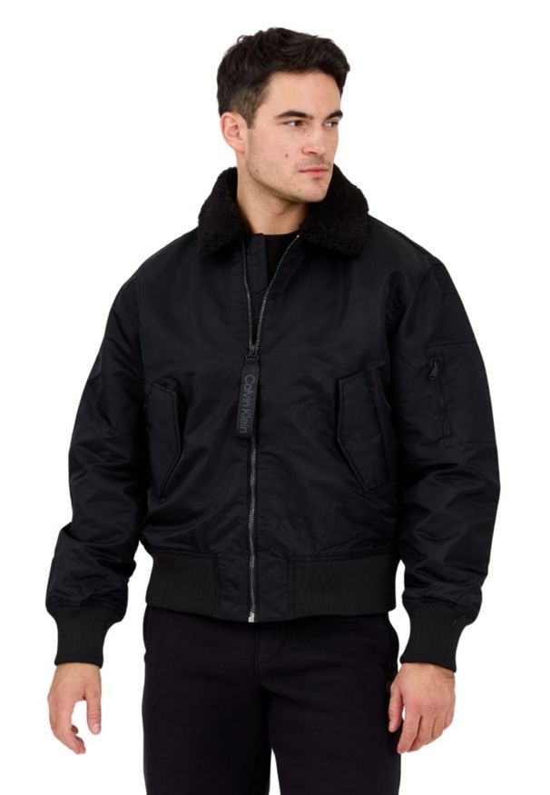 Calvin Klein - CALVIN KLEIN Czarna męska bomberka, Rozmiar XXL. Kolor: czarny. Materiał: futro, materiał. Styl: elegancki