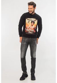 DSQUARED2 Czarna bluza męska z brucem lee, Rozmiar S. Kolor: czarny. Materiał: prążkowany, bawełna. Wzór: nadruk