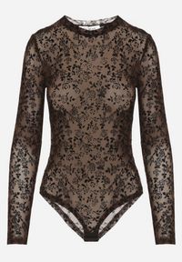 Born2be - Brązowe Body z Dodatkiem Wiskozy z Długim Rękawem i Welurowym Wzorem w Kwiaty Eclena. Okazja: na co dzień. Kolor: brązowy. Materiał: welur, wiskoza. Długość rękawa: długi rękaw. Długość: długie. Wzór: kwiaty. Styl: casual #3