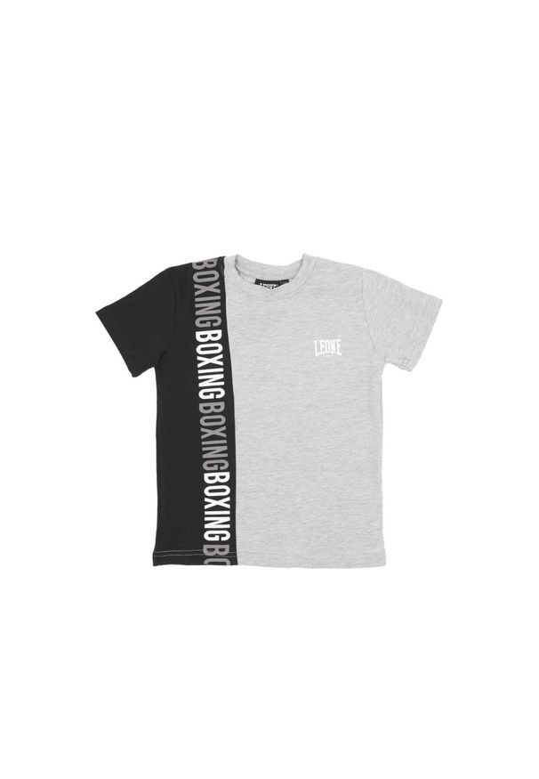 LEONE 1947 APPAREL - Pionowa, dwukolorowa koszulka dziecięca z krótkim rękawem klasy Junior. Kolor: szary. Długość rękawa: krótki rękaw. Długość: krótkie. Sport: joga i pilates