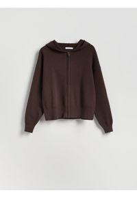 Reserved - Rozpinany sweter z kapturem - brązowy. Typ kołnierza: kaptur. Kolor: brązowy. Materiał: wiskoza, dzianina #1