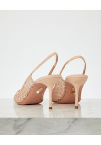 AQUAZZURA - Beżowe ażurowe szpilki w kwiaty 7.5 cm. Zapięcie: pasek. Kolor: beżowy. Materiał: tkanina, zamsz, materiał. Wzór: ażurowy, kwiaty. Sezon: lato. Obcas: na szpilce. Wysokość obcasa: średni #7