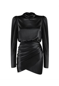 SELF LOVE - Jedwabna sukienka Cannes. Kolor: czarny. Materiał: jedwab. Typ sukienki: kopertowe, dopasowane. Styl: elegancki. Długość: mini #3