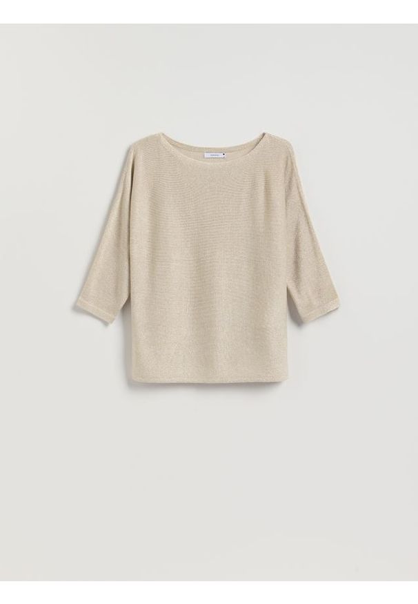 Reserved - Sweter z metalizowaną nitką - złoty. Kolor: złoty. Materiał: wiskoza