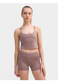 4f - 4F Crop top do jogi i pilatesu z materiałów z recyklingu damski XL. Kolor: brązowy. Materiał: materiał. Długość rękawa: na ramiączkach. Długość: krótkie. Sport: joga i pilates