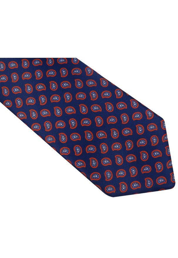 Modini - Granatowy krawat męski w czerwony paisley D108. Kolor: niebieski, czerwony, wielokolorowy. Materiał: tkanina, mikrofibra. Wzór: paisley