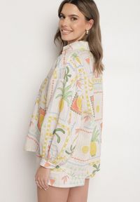 Born2be - Beżowo-Żółta Koszula o Kroju Oversize ze Wzorem Palm i Owoców Rinewena. Okazja: na co dzień. Kolor: żółty. Styl: wakacyjny, elegancki, casual #4