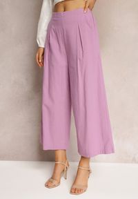 Renee - Fioletowe Szerokie Spodnie z Gumką w Pasie Vithan. Kolor: fioletowy. Materiał: bawełna, tkanina #6