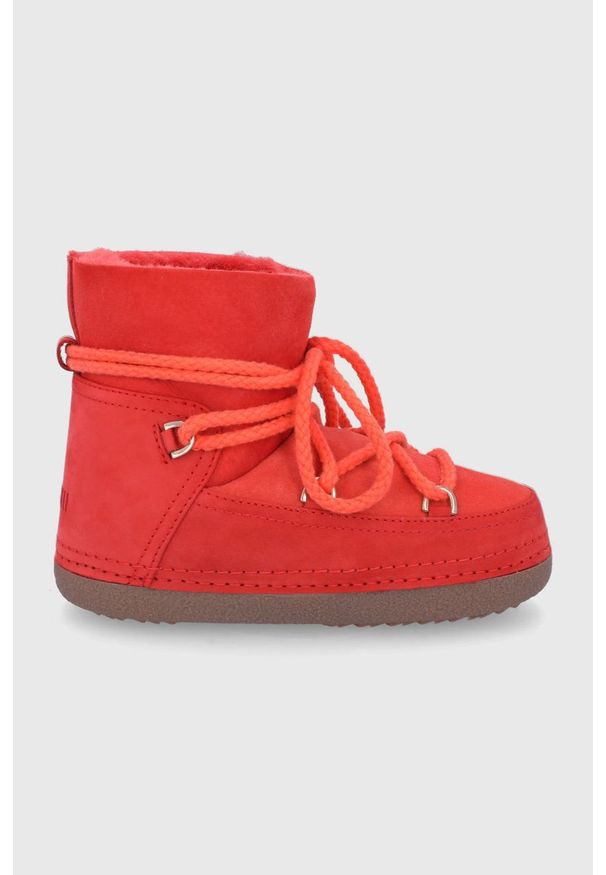Inuikii Śniegowce kolor czerwony. Nosek buta: okrągły. Zapięcie: sznurówki. Kolor: czerwony. Materiał: wełna, guma