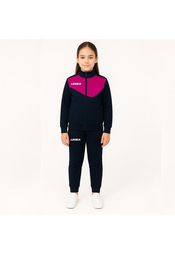 LEGEA - Komplet dresowy dla chłopca MESSICO JUNIOR SPECIAL. Okazja: na uczelnię. Kolor: niebieski, wielokolorowy, różowy. Materiał: dresówka. Długość: długie. Styl: sportowy