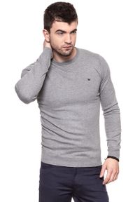 Wrangler - MĘSKI SWETER WRANGLER CREW KNIT MID GREY MEL W85674Q37. Kolor: szary. Materiał: bawełna, wełna, poliester #6