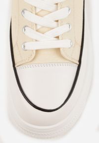 Born2be - Beżowe Trampki VICES na Grubej Podeszwie Zdobione Lamówką Riosara. Okazja: na co dzień. Kolor: beżowy. Materiał: jeans. Wzór: aplikacja. Styl: casual, elegancki, sportowy, klasyczny #3