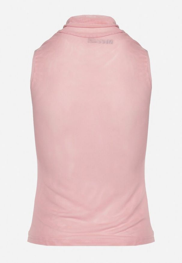 Born2be - Różowa Bluzka Top bez Rękawów z Golfem z Siateczki Ozdobiona Różyczkami Indesia. Okazja: na spotkanie biznesowe, do pracy. Typ kołnierza: golf. Kolor: różowy. Długość rękawa: bez rękawów. Wzór: aplikacja. Styl: elegancki, biznesowy