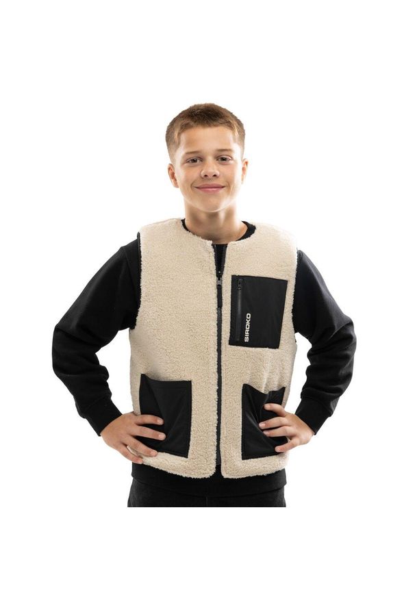 SIROKO - Chłopięca dwustronna ocieplana kamizelka sherpa Lifestyle Siroko Tiny. Kolor: czarny. Materiał: tkanina, materiał