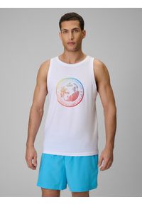 4f - 4F Koszulka bez rękawów regular z nadrukiem męska - biała M. Kolor: biały. Materiał: dzianina, bawełna. Długość rękawa: bez rękawów. Wzór: nadruk. Sezon: lato #1