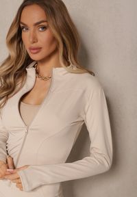 Renee - Beżowy Komplet Sportowy Legginsy i Bluza z Wycięciem na Kciuk Redarose. Kolor: beżowy