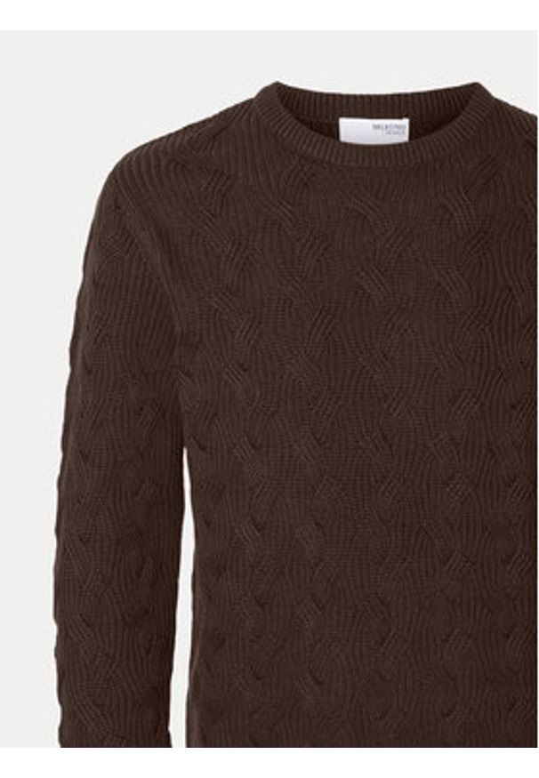 Selected Homme Sweter 16094503 Brązowy Regular Fit. Kolor: brązowy. Materiał: bawełna