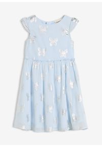 bonprix - Sukienka szyfonowa o trapezowym kroju. Kolor: niebieski. Materiał: szyfon. Wzór: nadruk. Typ sukienki: trapezowe #1