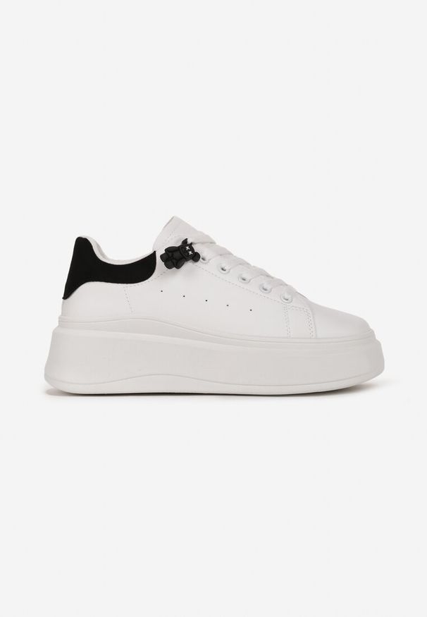 Renee - Biało-Czarne Sneakersy przed Kostkę na Platformie Phani. Wysokość cholewki: przed kostkę. Kolor: biały. Obcas: na platformie