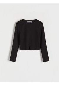 Reserved - Bluzka z ozdobnym wycięciem - czarny. Kolor: czarny. Materiał: bawełna, dzianina #1