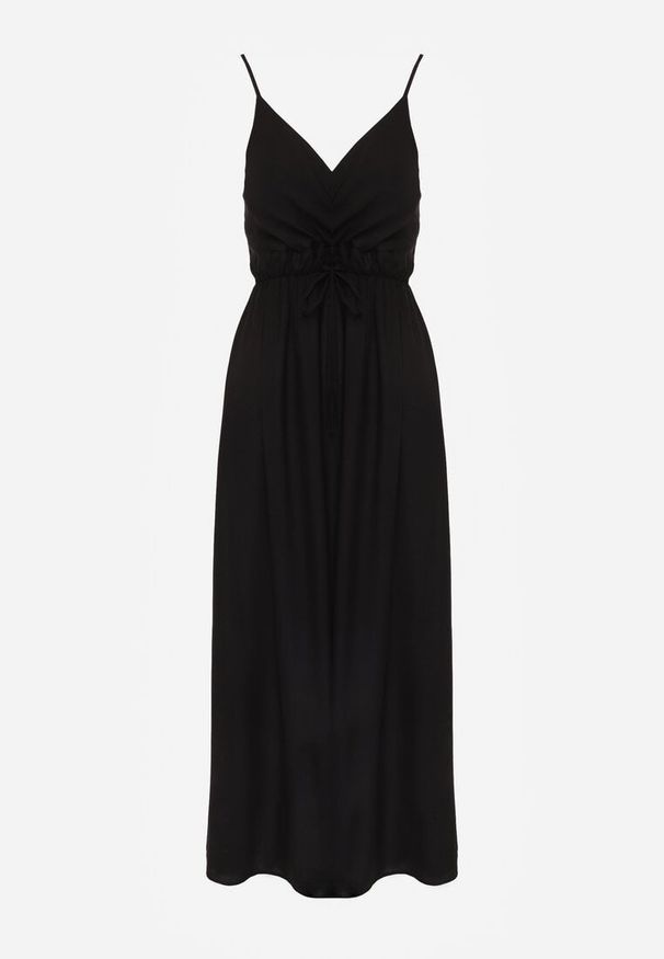 Renee - Czarna Sukienka z Wiskozy Anomaria. Kolor: czarny. Materiał: wiskoza. Długość rękawa: na ramiączkach. Sezon: lato. Typ sukienki: rozkloszowane, kopertowe. Długość: maxi