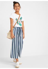 bonprix - Spodnie palazzo z elastycznym paskiem. Kolor: niebieski. Wzór: aplikacja, paski #3