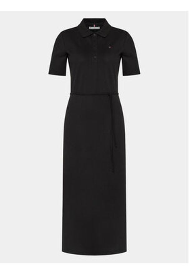 TOMMY HILFIGER - Tommy Hilfiger Sukienka codzienna Reg Breton Midi Polo Dress Ss WW0WW42030 Czarny Regular Fit. Okazja: na co dzień. Typ kołnierza: polo. Kolor: czarny. Materiał: bawełna. Typ sukienki: proste. Styl: casual. Długość: midi