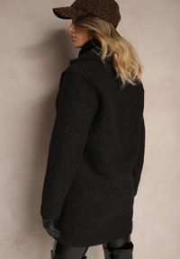 Renee - Czarny Dwurzędowy Płaszcz Boucle z Kieszeniami Enathea. Okazja: do pracy, na co dzień. Kolor: czarny. Materiał: jeans. Długość rękawa: długi rękaw. Długość: długie. Styl: klasyczny, casual