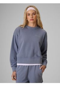 4f - 4F Bluza dresowa regular bez kaptura damska - denim L. Okazja: na co dzień. Typ kołnierza: bez kaptura. Kolor: niebieski. Materiał: dresówka, denim. Styl: casual, klasyczny #1