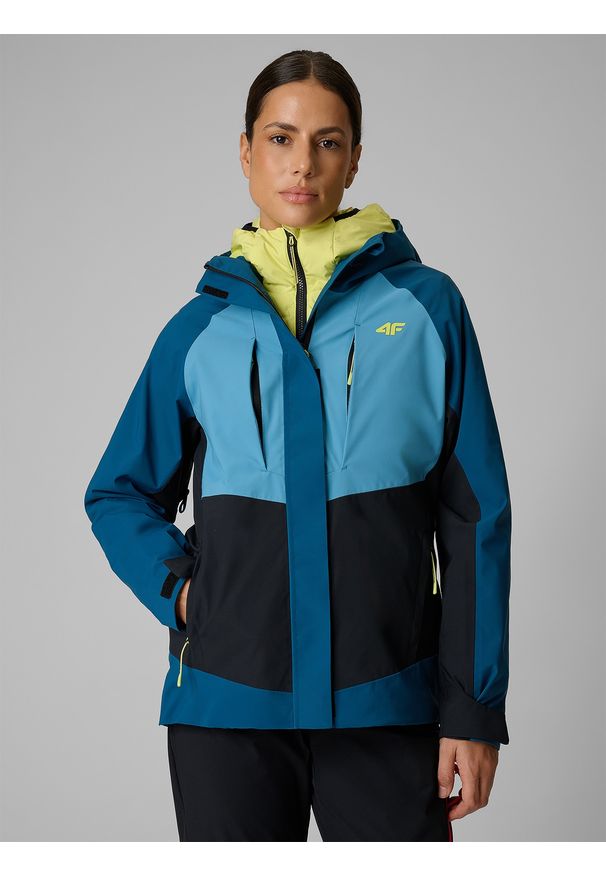 4f - 4F Kurtka trekkingowa membrana 10000 damska - turkusowa XL. Kolor: turkusowy. Materiał: tkanina, materiał. Długość rękawa: raglanowy rękaw. Sezon: lato. Sport: turystyka piesza