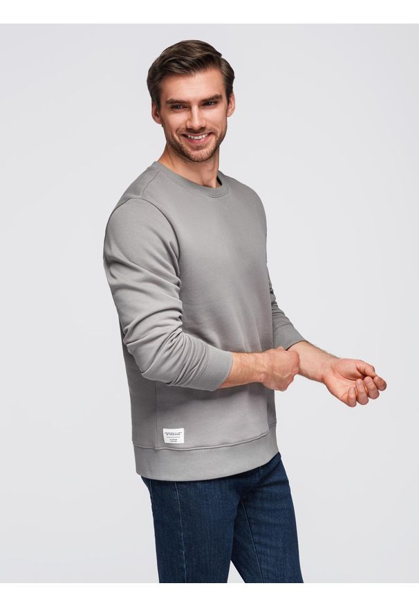 Ombre Clothing - Bluza męska dresowa BASIC z okrągłym dekoltem - szara V8 - Rozmiar: L. Kolor: szary. Materiał: dresówka