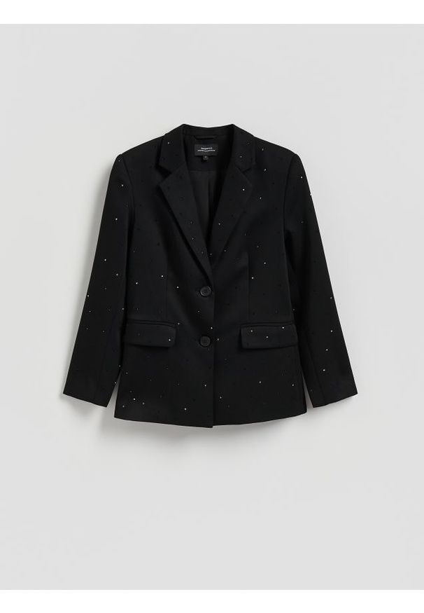Reserved - Marynarka ze strasem - czarny. Kolor: czarny. Materiał: tkanina, wiskoza