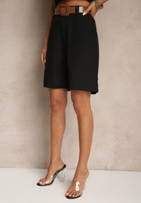Renee - Czarne Szorty z Wiskozą w Eleganckim Stylu z Paskiem z Klamrą Aravene. Okazja: na co dzień. Stan: podwyższony. Kolor: czarny. Materiał: wiskoza. Styl: elegancki #2