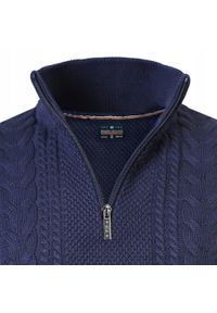 Bawełniany Sweter na Zamek, Wysoki Kołnierz - Pako Jeans - Granatowy. Kolor: niebieski. Materiał: bawełna. Sezon: wiosna, zima, jesień. Styl: elegancki, klasyczny #4