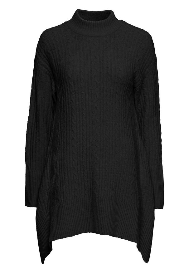 Długi sweter z dłuższymi bokami bonprix czarny. Kolor: czarny. Materiał: materiał, poliester, elastan, akryl. Długość: długie