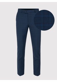 Pako Lorente - PAKO LORENTE – Granatowe spodnie garniturowe w delikatną niebieską kratkę. Kolor: niebieski. Materiał: wełna, lycra, poliester. Wzór: kratka #9