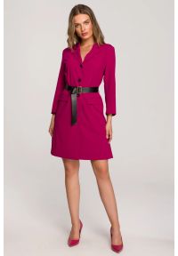 Stylove - Elegancka żakietowa sukienka marynarka z paskiem - śliwkowa. Materiał: poliester, elastan, wiskoza. Styl: elegancki #1