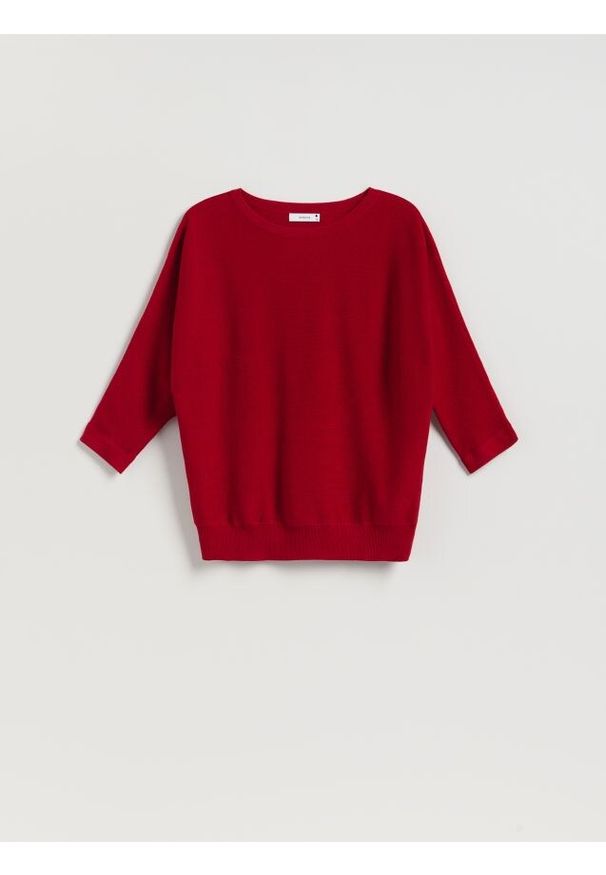 Reserved - Sweter z kimonowym rękawem - czerwony. Kolor: czerwony. Materiał: wełna, dzianina