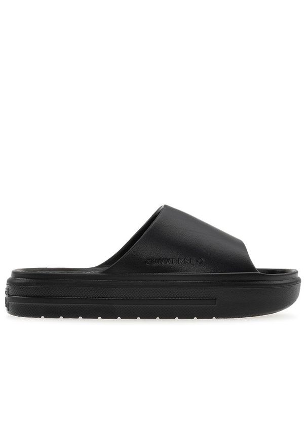 Klapki damskie Converse Essential Slide A12174C - czarne. Zapięcie: pasek. Kolor: czarny. Materiał: materiał, syntetyk. Szerokość cholewki: normalna. Sezon: lato. Sport: pływanie