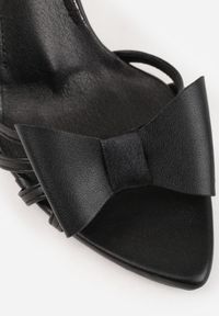 Renee - Czarne Sandały na Szpilce VICES Ozdobione z Przodu Kokardką Sparkle. Zapięcie: sprzączka. Kolor: czarny. Materiał: satyna, tiul. Wzór: aplikacja. Obcas: na szpilce #3