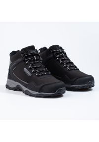 Wysokie buty trekkingowe męskie z protektorem DK czarne. Kolor: czarny. Materiał: materiał