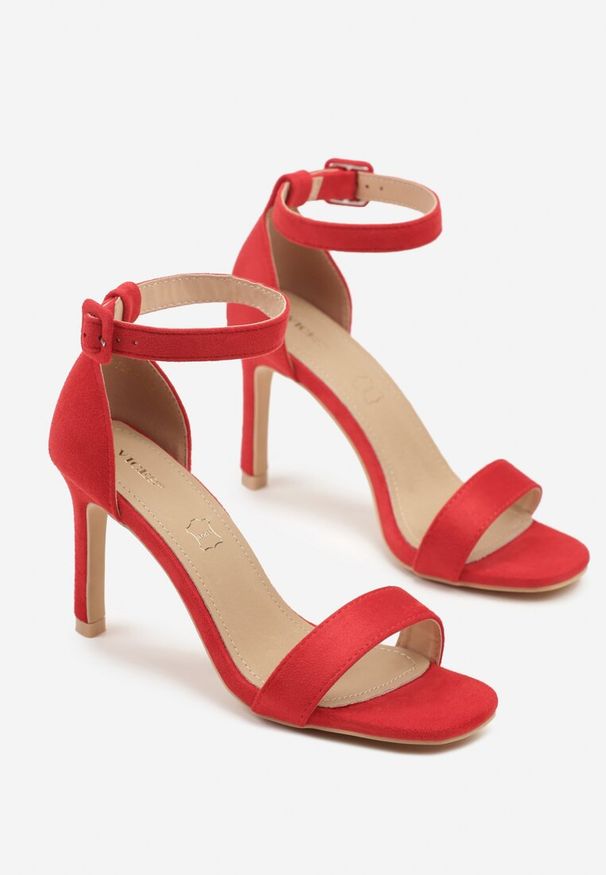 Born2be - Czerwone Eleganckie Sandały na Szpilce Vices ze Skórzaną Wkładką Sonadira. Zapięcie: pasek. Kolor: czerwony. Materiał: skóra. Obcas: na szpilce. Styl: elegancki. Wysokość obcasa: średni